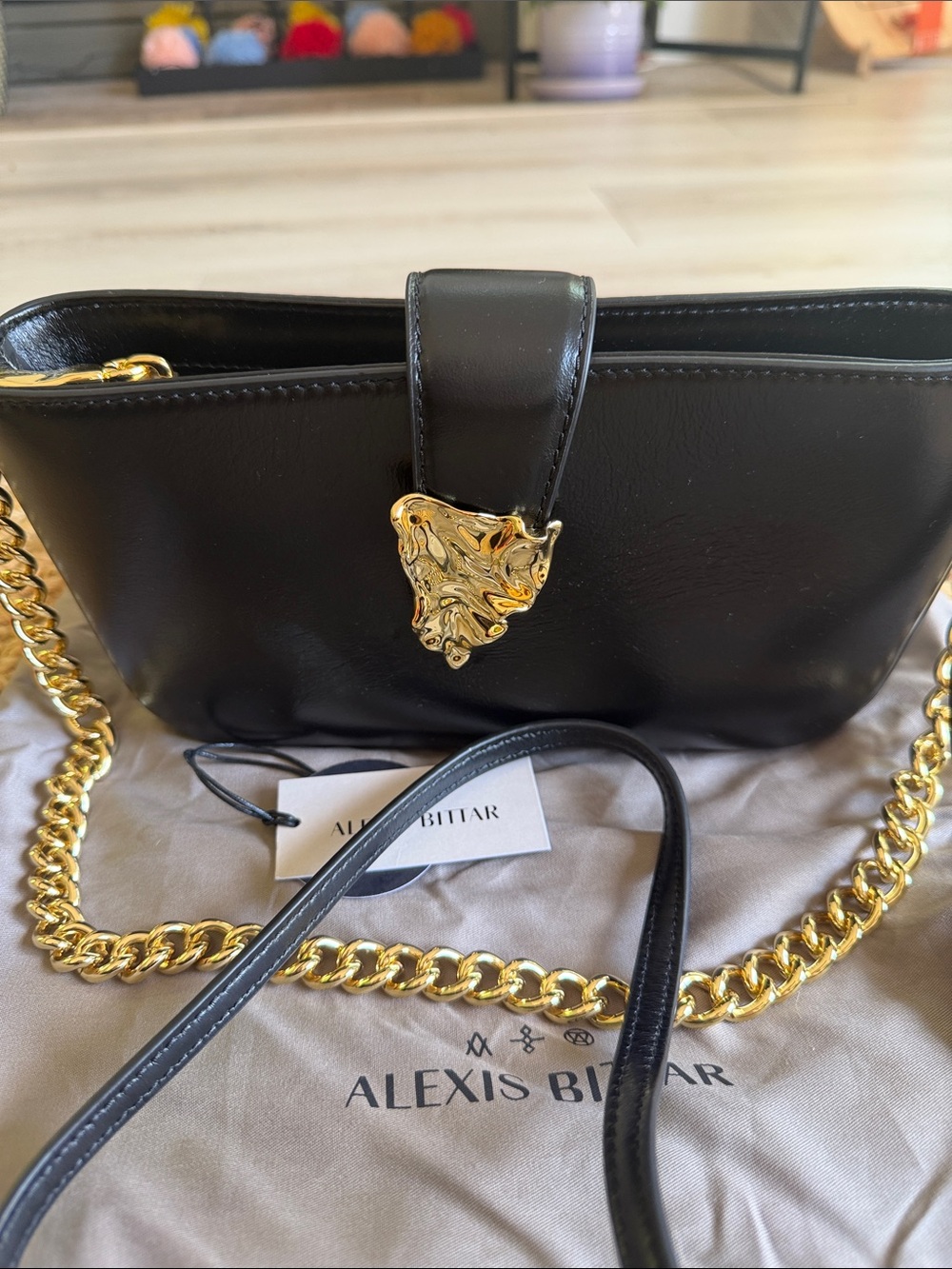 Alexis Bittar Black Leather Crossbody with Gold Lion Hardware - Picture 2 of 9